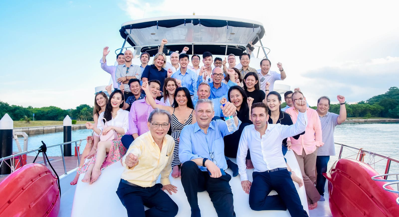 Corporate team event on a charter yacht at ONE°15 Marina, Sentosa Cove