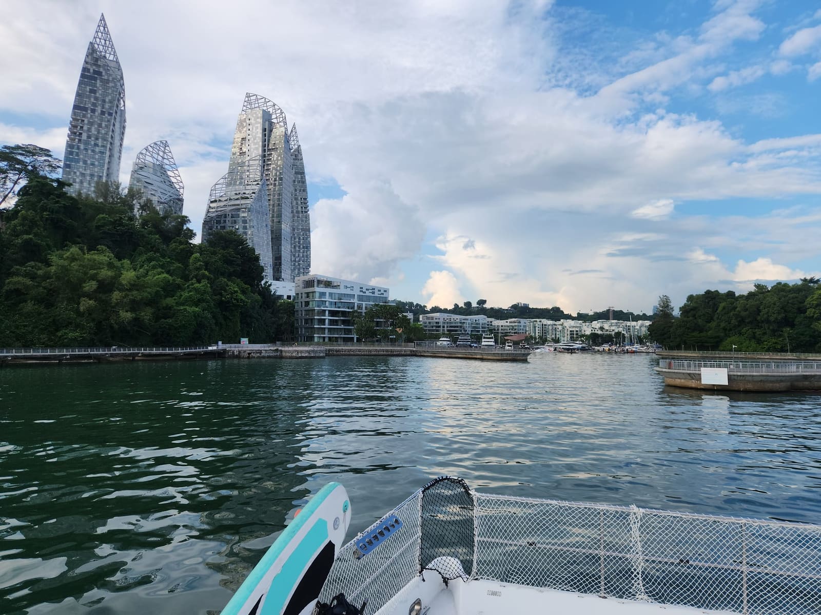 The Reflections at Keppel Bay towers from the bow on the run home, safety net in the foreground